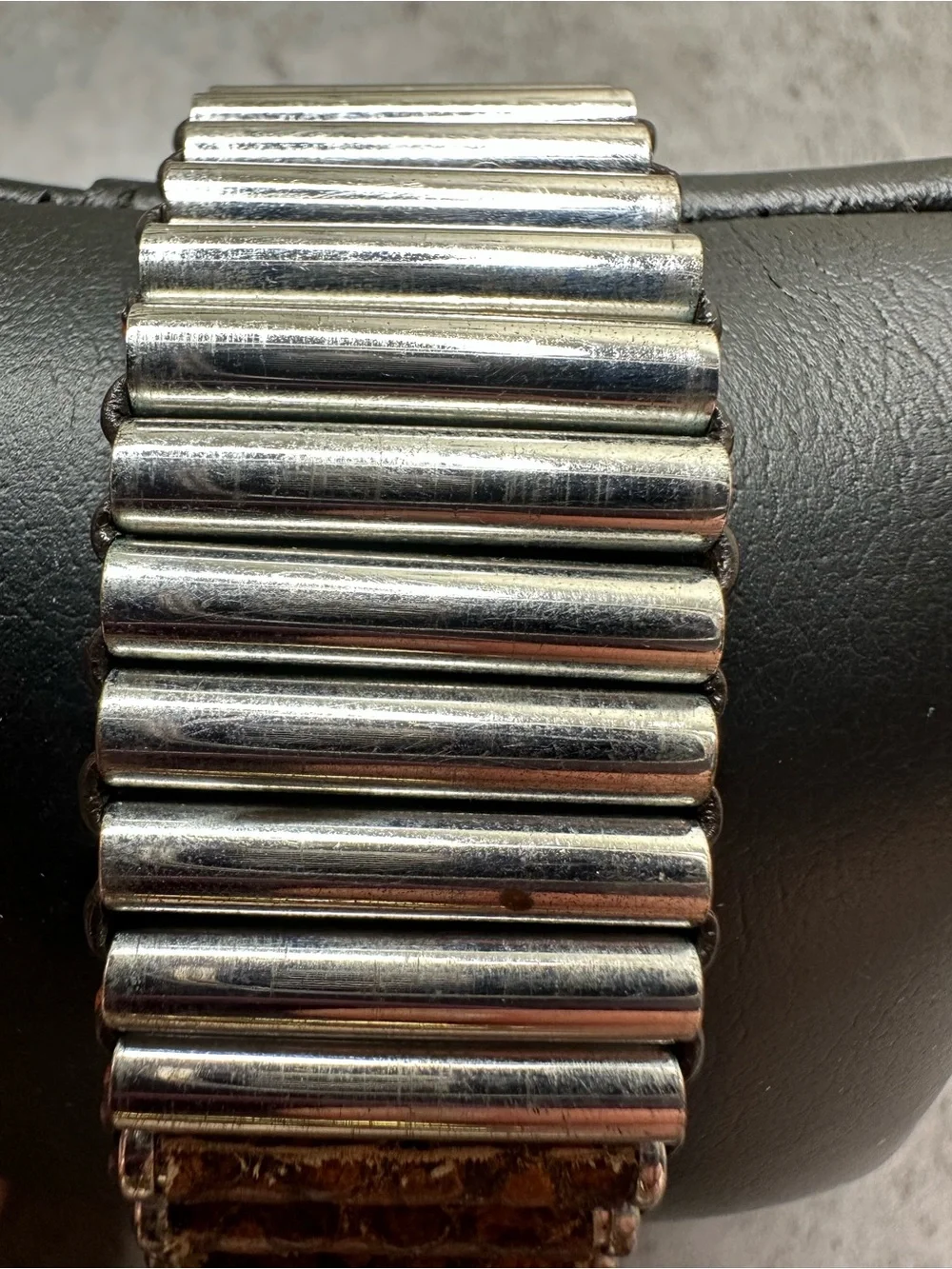 Henri Bendel Adjustable Leather & Silver Tone Statement Bracelet Boho Cuff